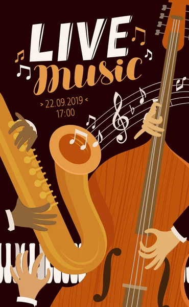 Live Musik Plakat Blues Jazz Musikalischer Festival Konzeptvektor — Stockvektor