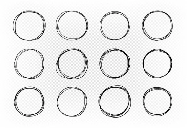 Hand Drawn Circle Set Elements Sketch Vector Illustration Isolated White — Stock Vector