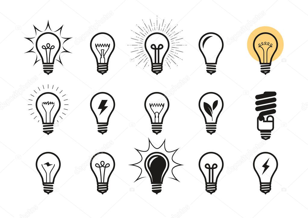 Lightbulb icon set. light bulb, electricity, energy symbol or label. vector illustration isolated on white background