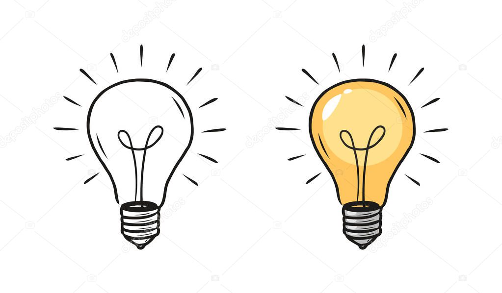 Light bulb sketch. Electric light, energy concept. Hand drawn vector illustration