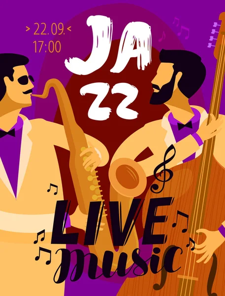 Placa de jazz. festival de música, conceito de música ao vivo. Ilustração vetorial —  Vetores de Stock