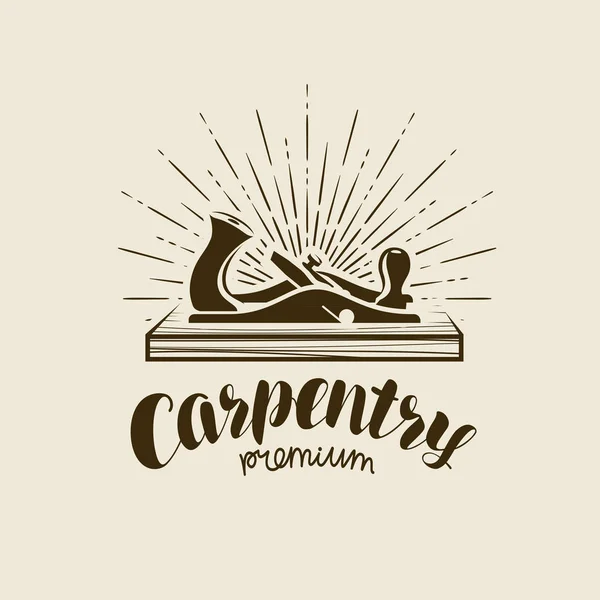 Logotipo Etiqueta Carpintería Taller Carpintería Símbolo Plano Carpintero — Vector de stock