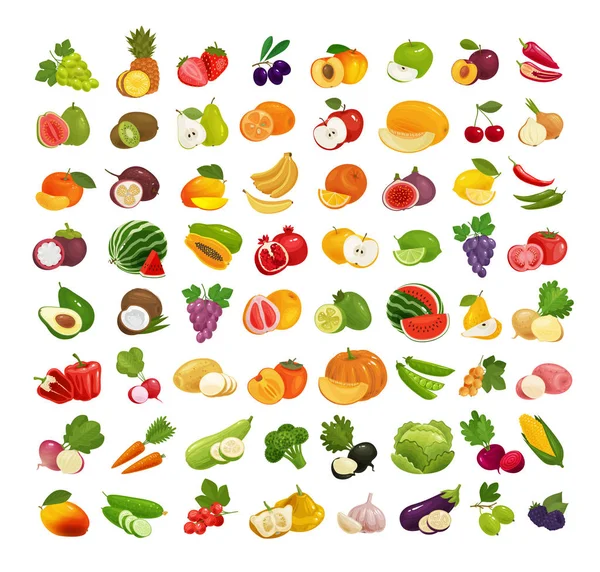 Набор Фруктов Овощей Свежая Еда Концепция Здорового Питания Векторная Иллюстрация — стоковый вектор