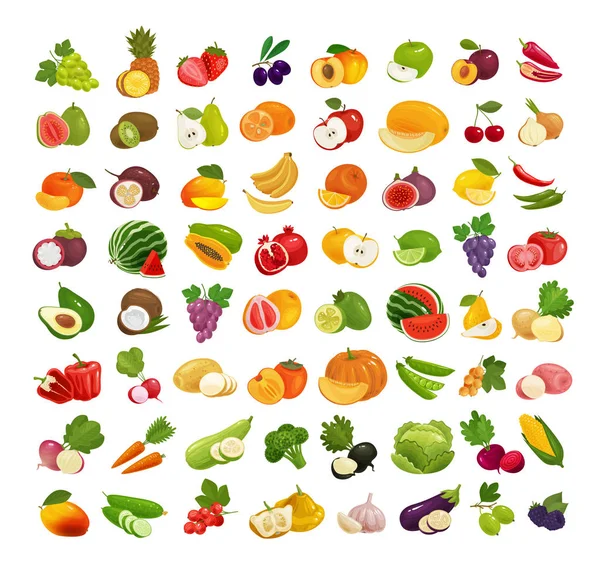 Set Fruits Vegetables Fresh Food Healthy Eating Concept Vector Illustration — Stock Vector