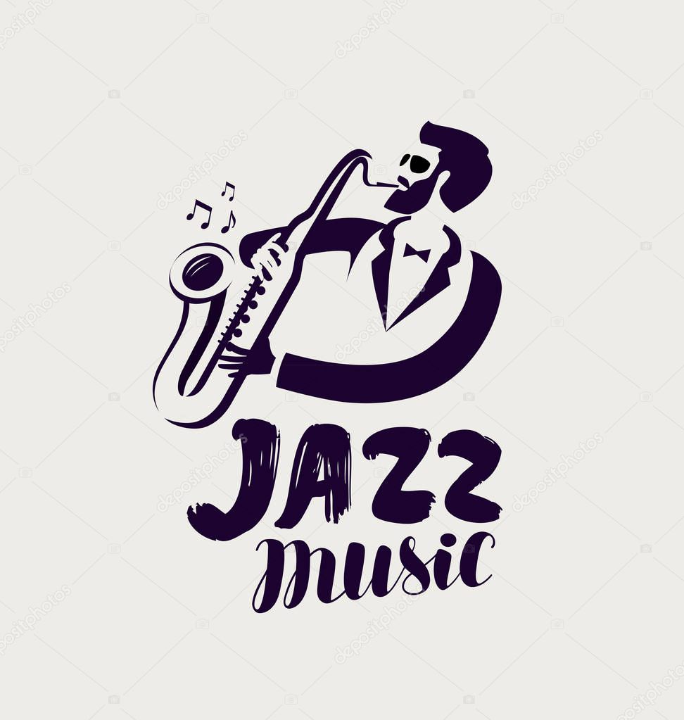 Jazz logo or label. live music, musical festival symbol. lettering vector