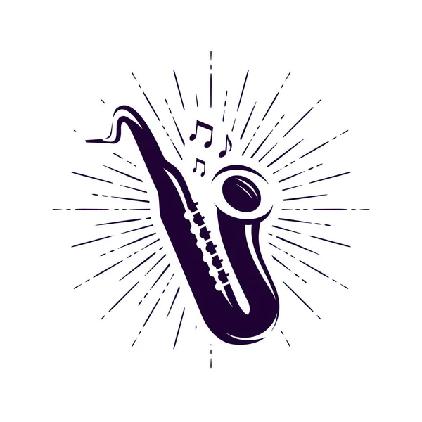 Logotipo Etiqueta Del Saxofón Música Vivo Jazz Símbolo Blues Ilustración — Vector de stock