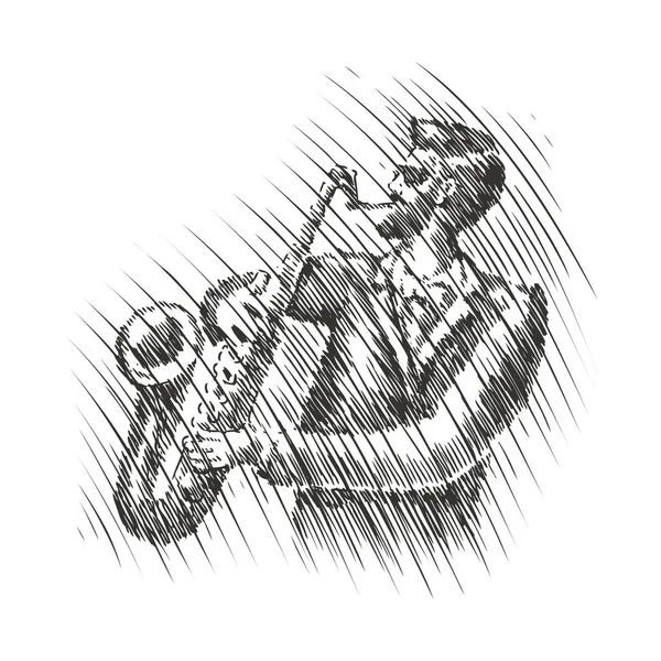 El músico toca el saxofón. Música en vivo, boceto del festival musical. Jazz, ilustración vectorial de blues — Vector de stock