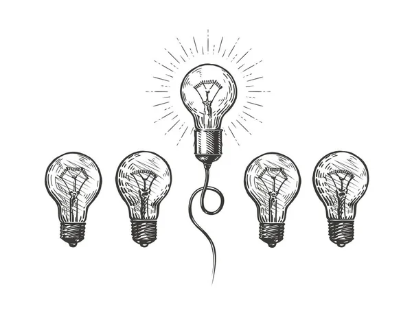 Idea Light Bulb Innovation Hand Drawn Business Concept Sketch Vector — Stock Vector