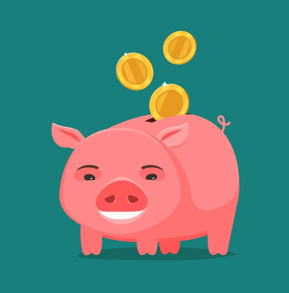 Funny Piggy Bank Coins Business Banking Concept Cartoon Vector — Stock Vector