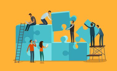 Takım iş kavramı. İş, ekip çalışması infographics. Bir bulmacanın parçaları illüstrasyon vektör