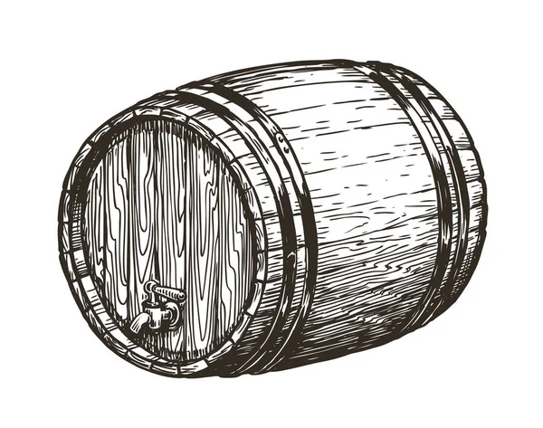 Kézzel rajzolt fa fahordós érlelés. Bor, a whisky, sör vázlat. Vintage vektoros illusztráció — Stock Vector