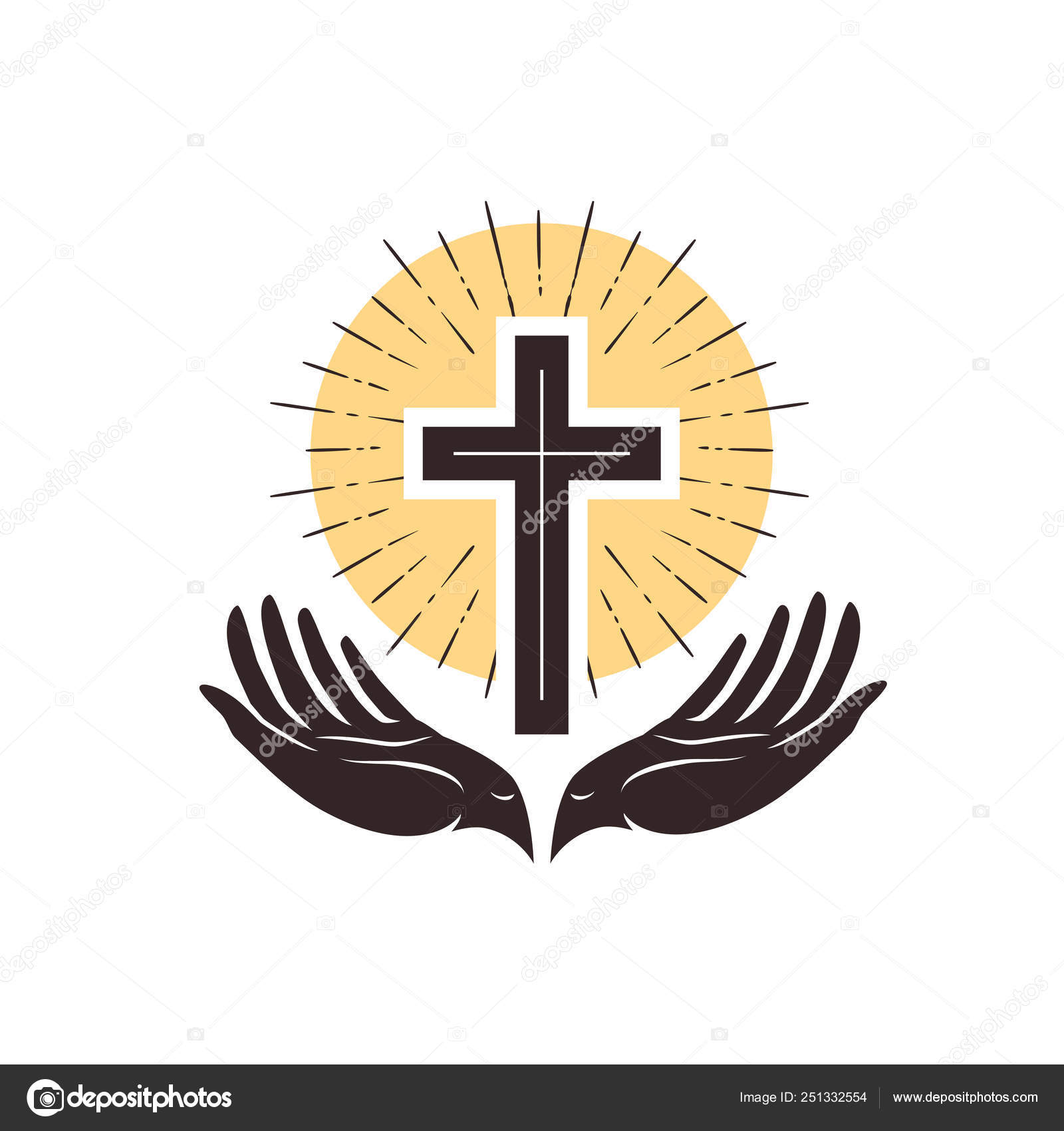 Church Logo Cross And Hands Christian Symbol Vector Illustration Stock Vector Image By C Sergeypykhonin 251332554
