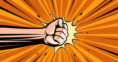 Yumruk. Pop Art Retro komik tarzı. Yumruk, karikatür vektör illüstrasyon