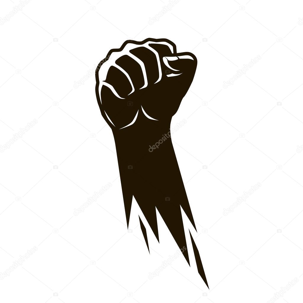 Flying clenched fist. strong, power logo or symbol. vector
