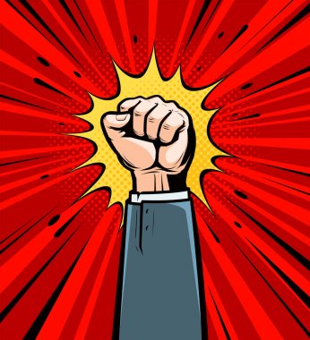 Yumruklanmış yumruk büyüdü. Karikatür Pop Art Retro komik stil, vektör illüstrasyon