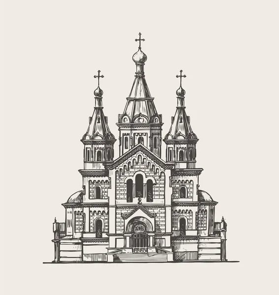 Edificio de iglesia dibujado a mano. Dibujo vector ilustración — Vector de stock