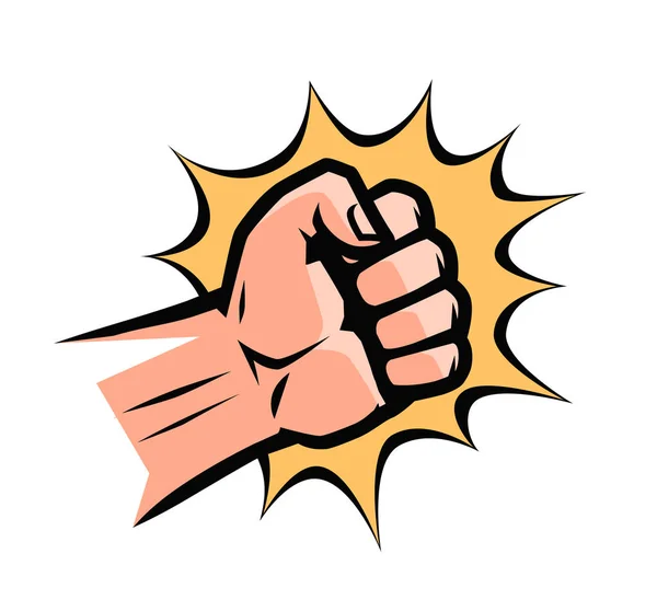 Punch, pop art retro comic style. Clenched fist, cartoon vector illustration — Stock Vector