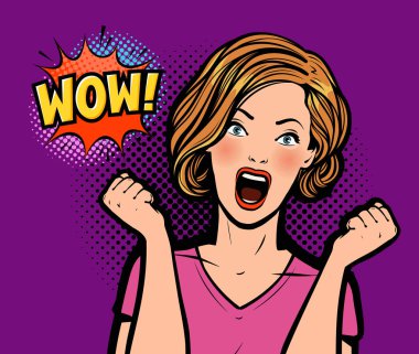 Seksi sürpriz kadın. Wow, pop art retro çizgi roman tarzı vektör illüstrasyon