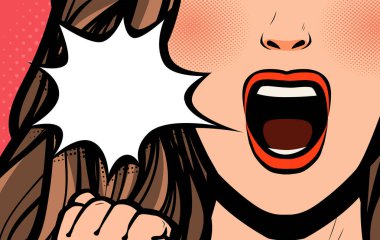 Güzel kız ya da genç kadın çığlık. Pop Art Retro komik tarzı. Karikatür vektör illüstrasyon