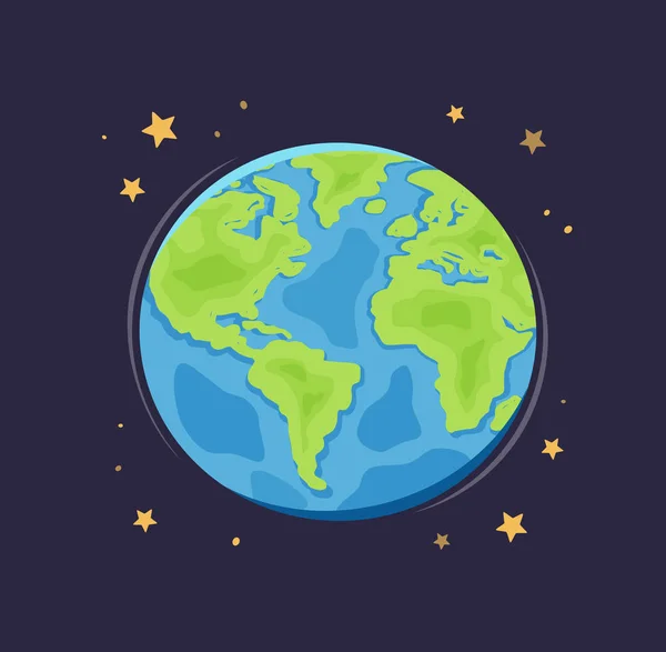 Wereld planeet aarde in de ruimte. Globe cartoon vector illustratie — Stockvector