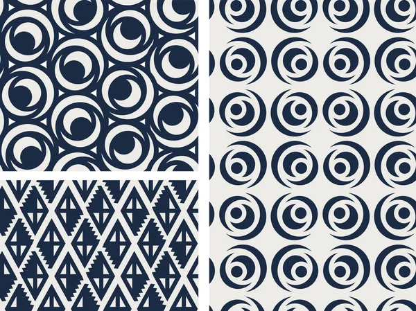 Geometric seamless patterns. Set of monochrome ornaments. Vector background — Stock Vector
