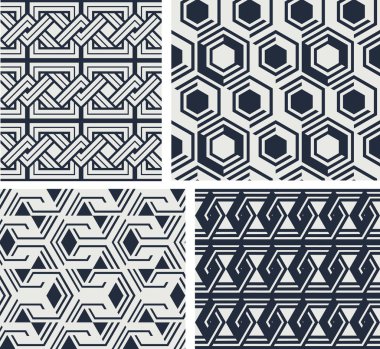 Dikişsiz desenler kümesi. Soyut geometrik arka plan vektör illüstrasyon