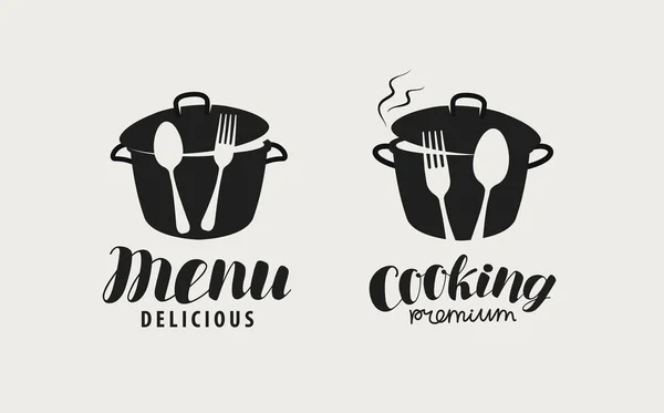 Cuisine, logo de la cuisine. Étiquette pour menu restaurant ou café. Vecteur — Image vectorielle