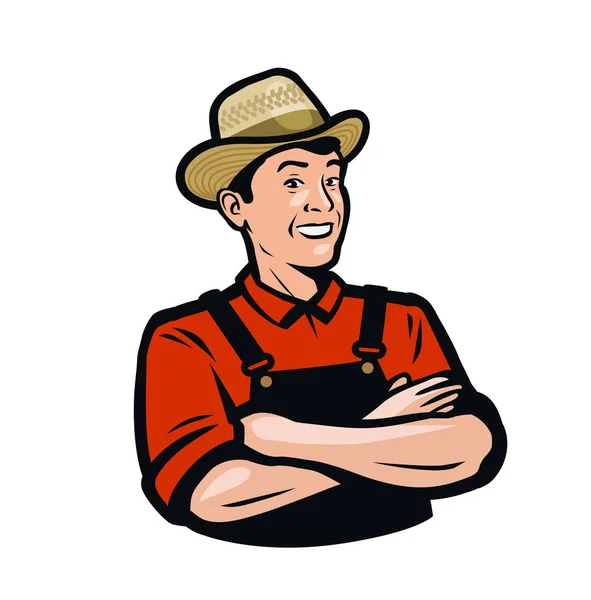 Портрет фермера, логотип органической продукции. Сельское хозяйство, век — стоковый вектор