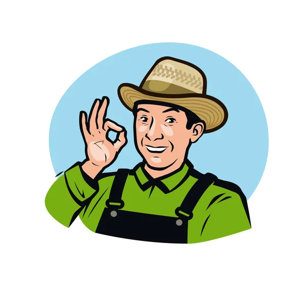 オーバーオールの農家。農業、農場のロゴ。ベクトルイラスト — ストックベクタ