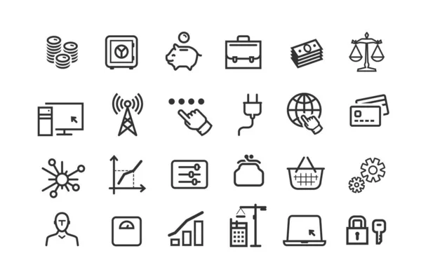 Line icons set. Collection vector black outline logo for mobile — Stock Vector