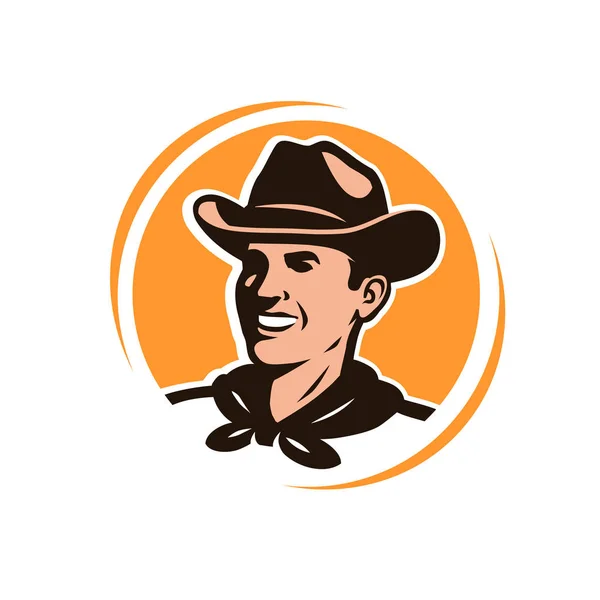 Un vaquero americano con sombrero. Logo o emblema vector ilustración — Vector de stock