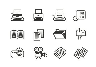 İş çizgisi simgeleri ayarlandı. Mobil uygulamalar web veya site tasarımı için toplama vektör siyah anahat logosu