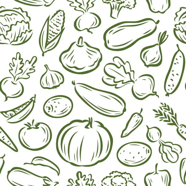 Légumes fond sans couture, motif. Agriculture, alimentation naturelle, vecteur agricole — Image vectorielle