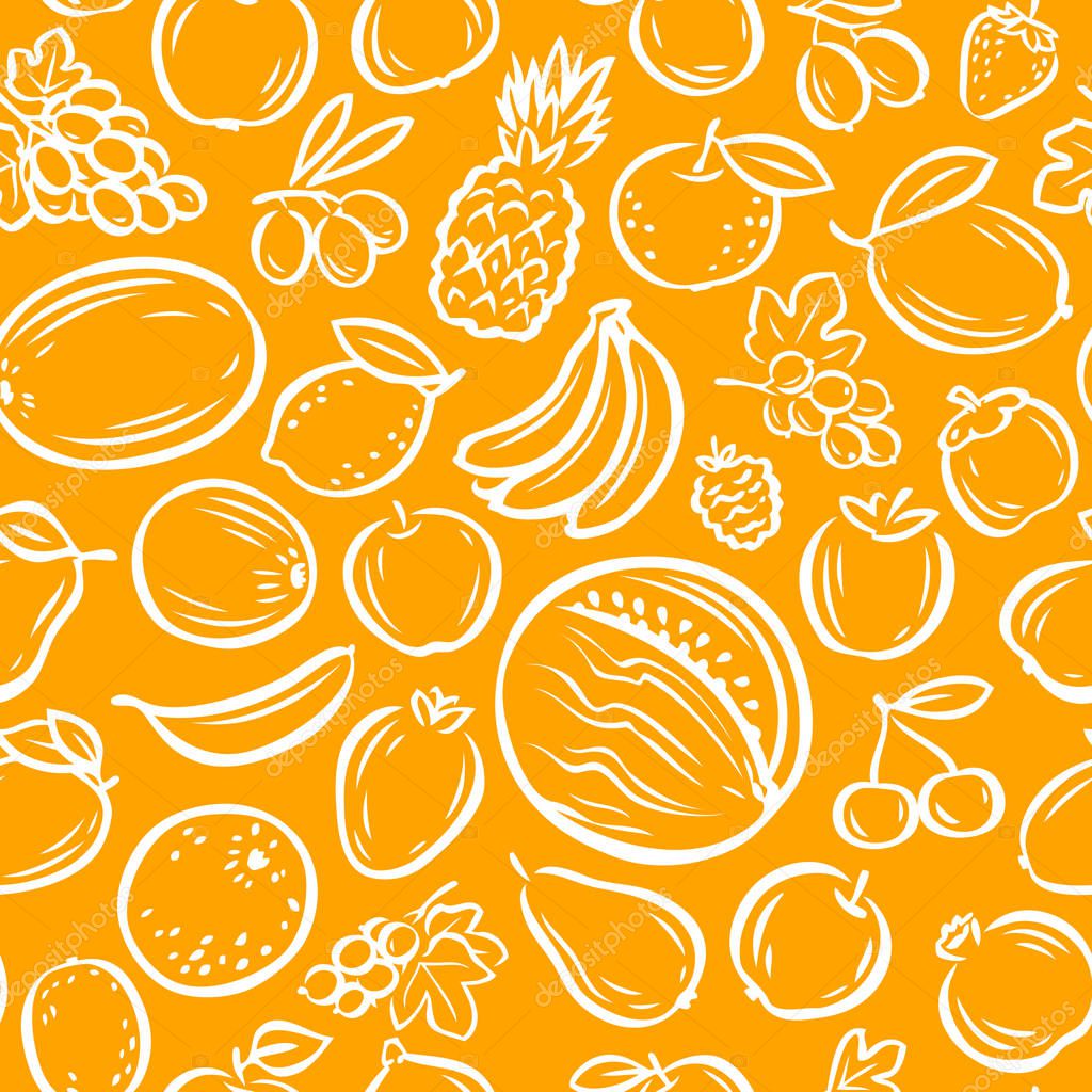 Fruits seamless background. Agriculture, natural food, farming vector illustration