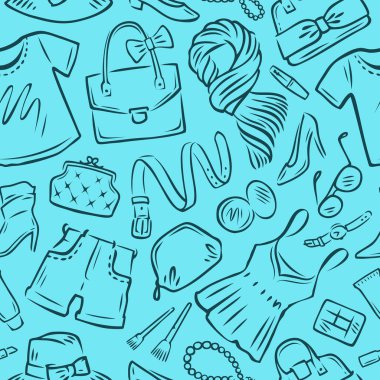 Alışveriş sorunsuz arka plan. Moda, giyim mağazası vektör illüstrasyon