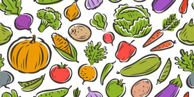 Sebzeler dikişsiz arka plan, desen. Karikatür vektör illüstrasyon