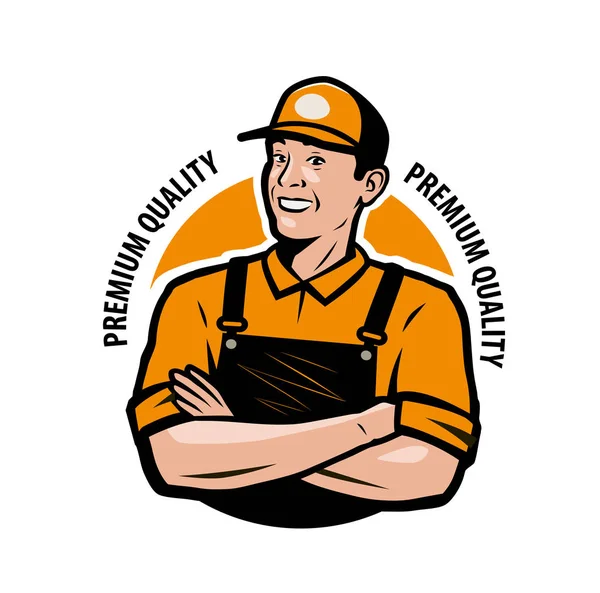 Υπηρεσία λογότυπου. Εργαζόμενος σε ρούχα εργασίας. Απεικόνιση διανυσματικών φορέων — Διανυσματικό Αρχείο