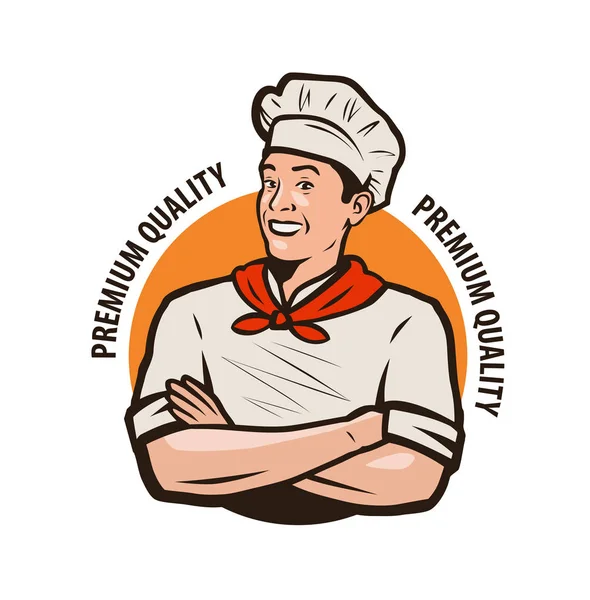 Logo Chef. Funny cook in a hat. Vector illustration — Stock Vector