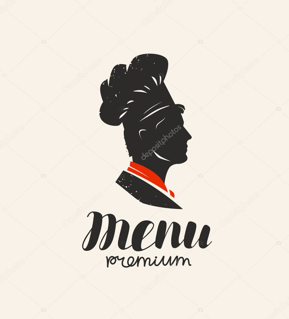 Logo menu, restaurant. Chef in hat. Vector illustration