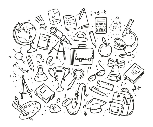 Okul, eğitim konsepti. Elle çizilmiş vektör illüstrasyonu