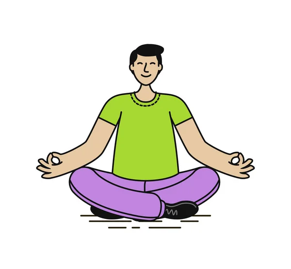 Homme détendu assis en position lotus. Yoga, illustration vectorielle relax — Image vectorielle