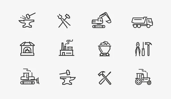 Zestaw ikon branżowych. Fabryka, produkcja, symbol budowlany. Ilustracja wektorowa — Wektor stockowy