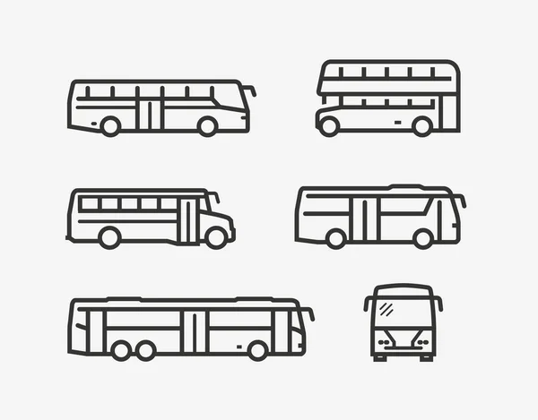 Conjunto de iconos de autobús. Símbolo de transporte en estilo lineal. Ilustración vectorial — Archivo Imágenes Vectoriales