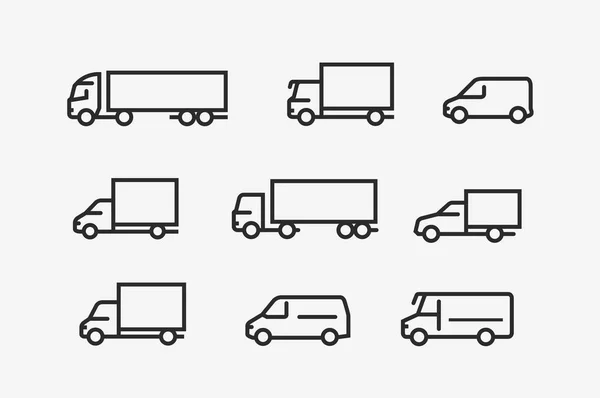 Zestaw ikon transportu. Transport w stylu liniowym. Ilustracja wektorowa — Wektor stockowy