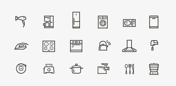 Juego de iconos de electrodomésticos. Tecnología en estilo lineal. Ilustración vectorial — Vector de stock