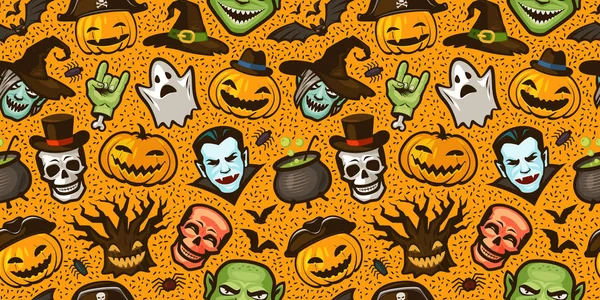 Fiesta de Halloween colorido fondo sin costuras. Dibujos animados vector ilustración — Archivo Imágenes Vectoriales