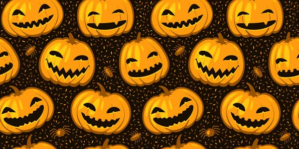 Fiesta de Halloween fondo sin costuras. Patrón calabazas vector ilustración — Archivo Imágenes Vectoriales