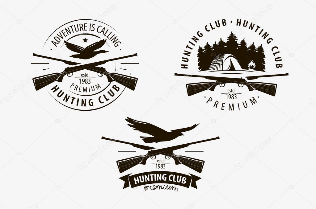 Hunting club set of labels. Hunt logo. Vector illustration