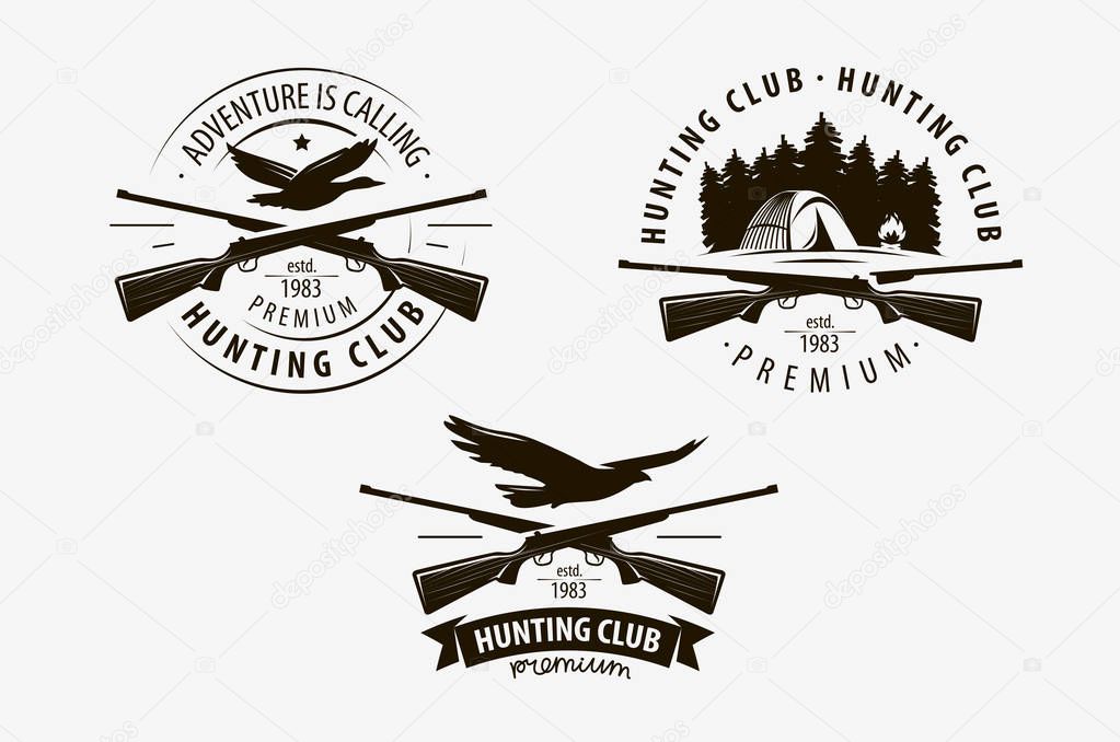 Hunting club set labels. Hunt logo. Vector illustration