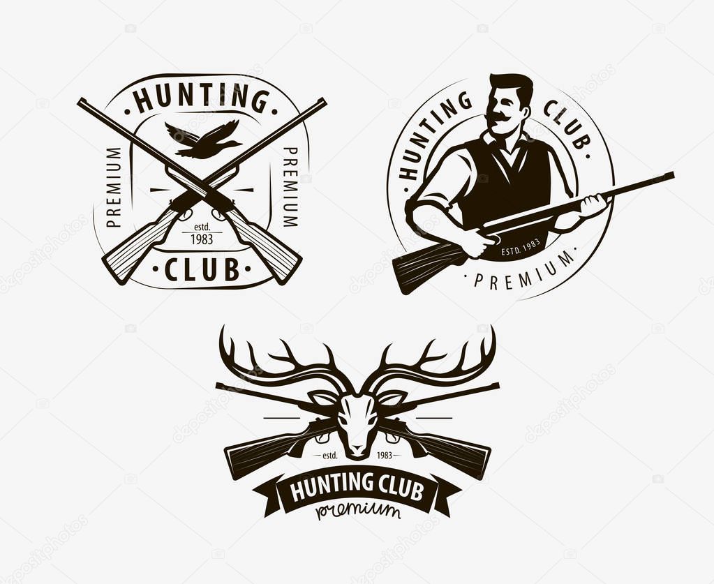 Hunting club set of labels. Hunt logo, icon. Vector